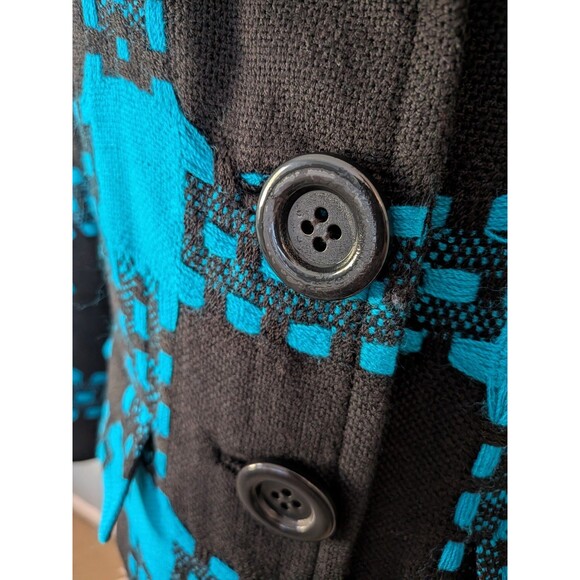 Eccoci Wool/Cashmere Jacket Womens 10 Turquoise Black Plaid Double Breasted Chic - Picture 4 of 13